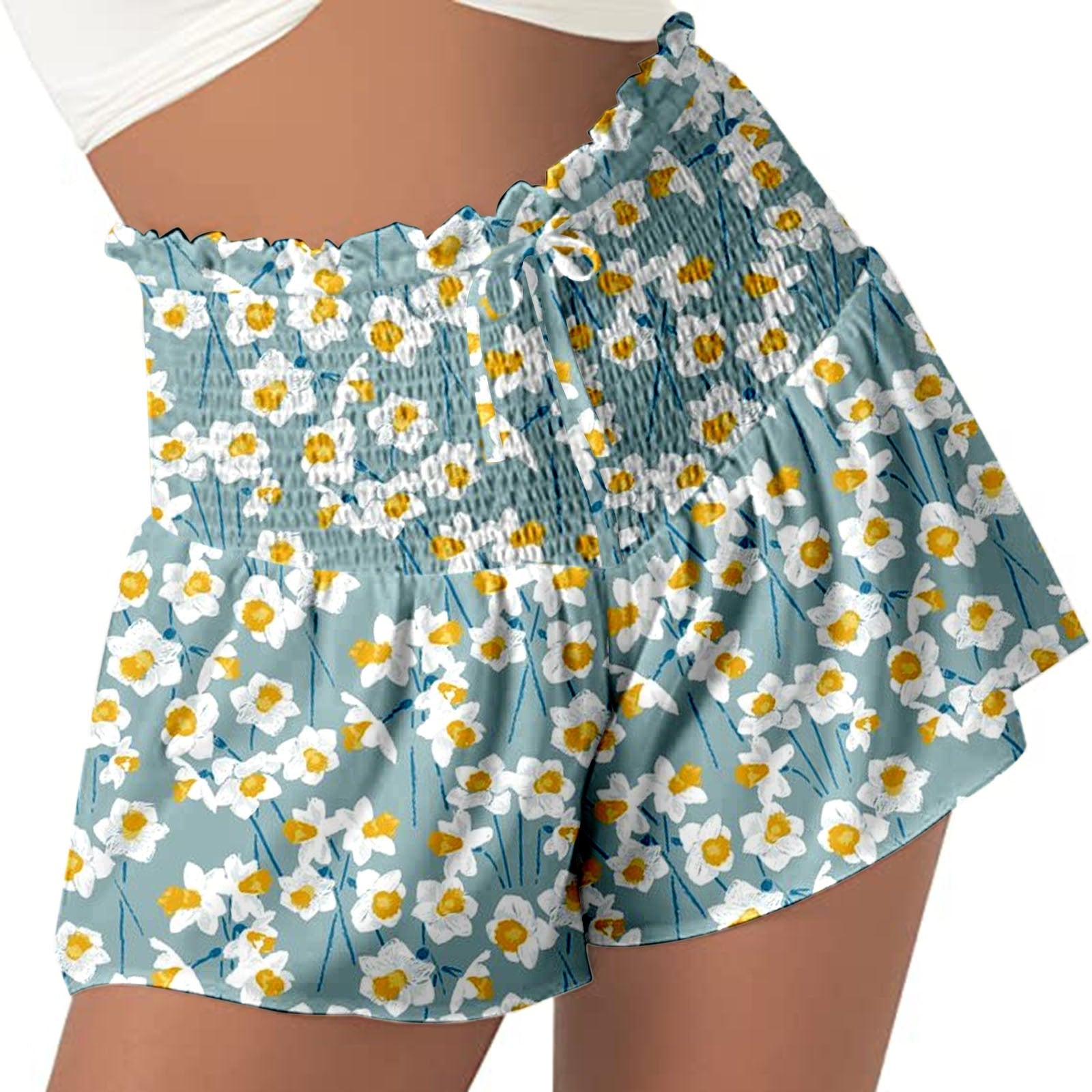 High Waist Loose Shorts Sports Drawstrings Floral Print Beach Shorts