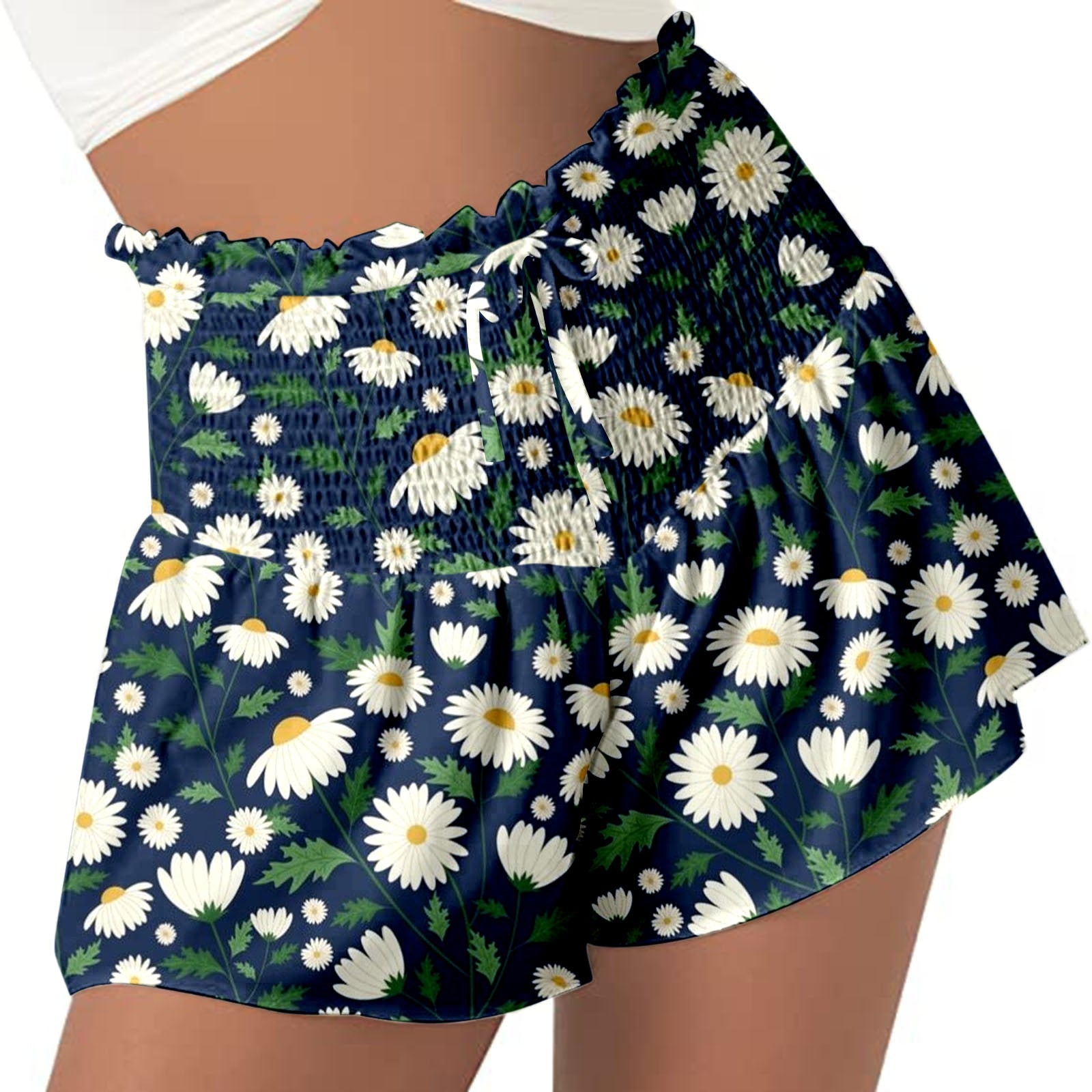 High Waist Loose Shorts Sports Drawstrings Floral Print Beach Shorts