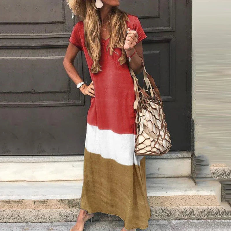 Fashion V Neck Short Sleeve Pullover Boho Dress