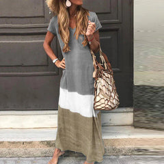 Fashion V Neck Short Sleeve Pullover Boho Dress