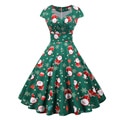 Snowflake Printed Red V Neck Wrap High Waist Vintage Robe Christmas Dress