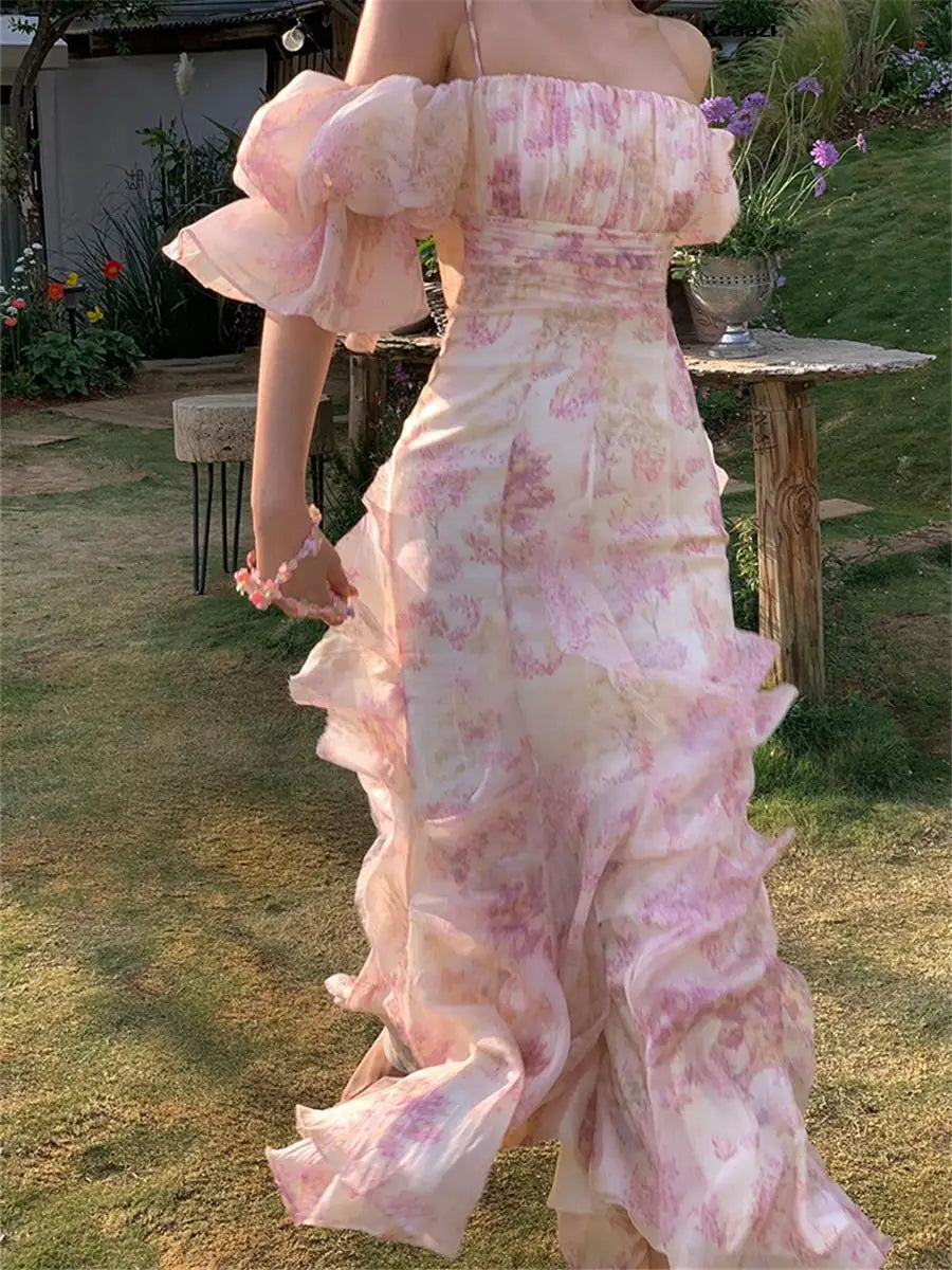 Vintage Evening Fairycore Trendy Floral Dress