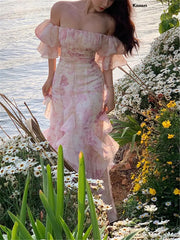 Vintage Evening Fairycore Trendy Floral Dress