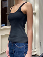 Black Sleeveless Cotton Vest for