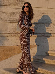 Autumn  Long Sleeve Zebra Print Bodycon Maxi Dress