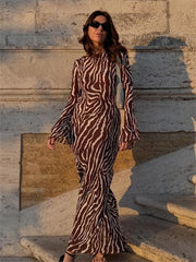 Autumn  Long Sleeve Zebra Print Bodycon Maxi Dress