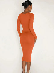 Classics Solid Collar Long sleeved Vintage Bodycon Dress