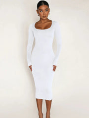 Classics Solid Collar Long sleeved Vintage Bodycon Dress