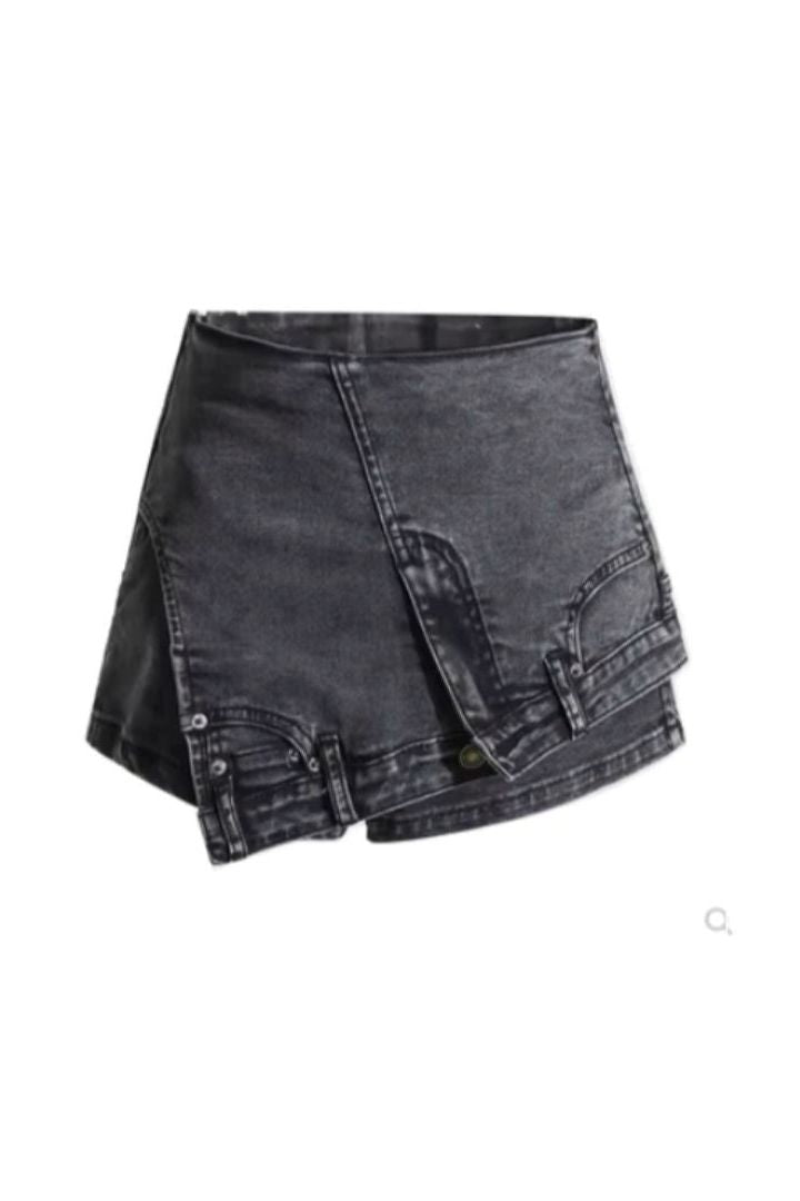 Denim stitching irregular washed old skirt