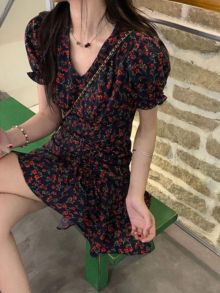 Summer Y2k Harajuku Vintage Short Sleeve Beach Mini Floral Dress