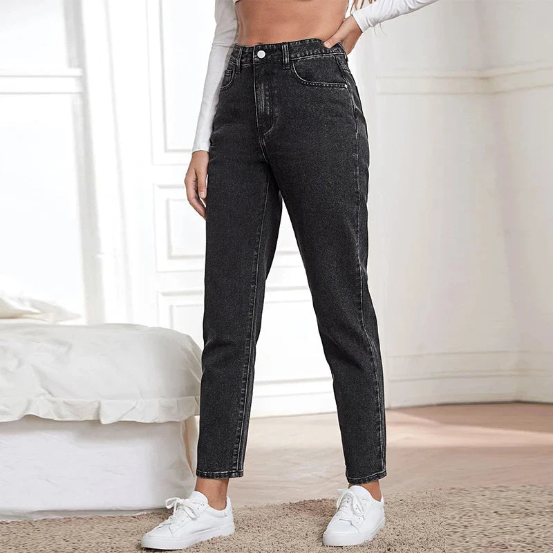 Stretchy Black Straight Jeans for Tall 100kgs Ladies