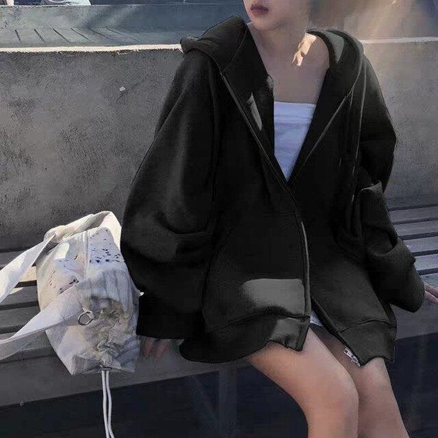 Korean Version Zip Up Loose Oversized Hoodie