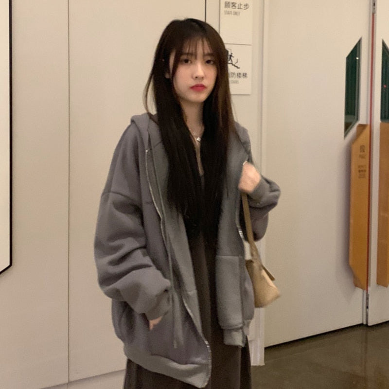 Korean Version Zip Up Loose Oversized Hoodie