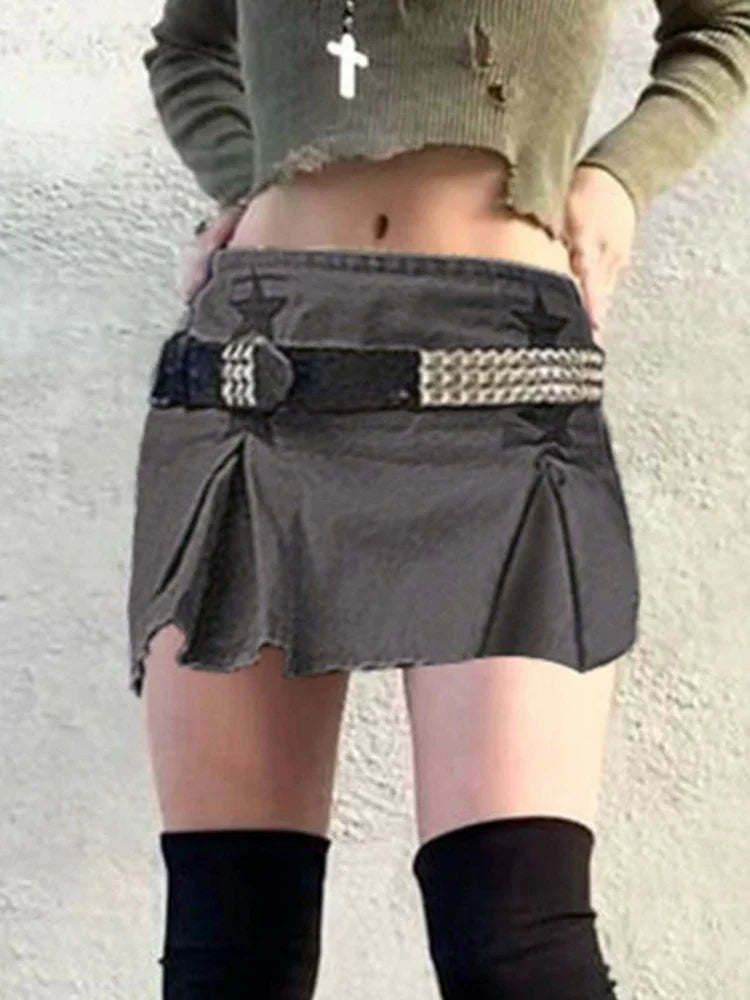 Star Patched Denim Cargo Mini Skirt