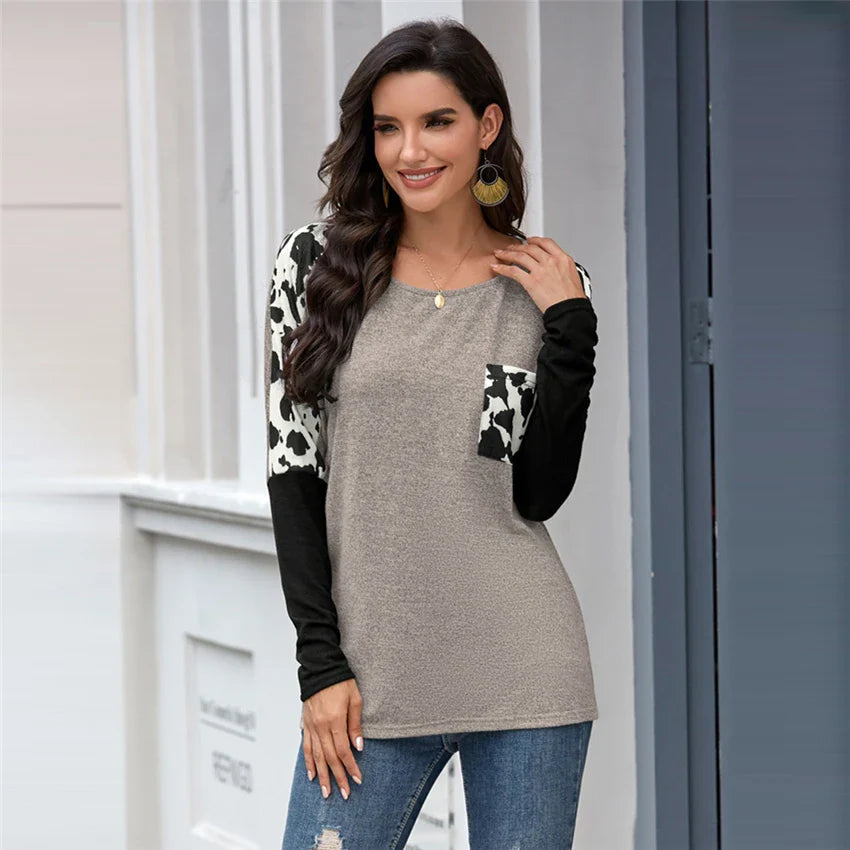 Leopard Patchwork Long Sleeve Tee for