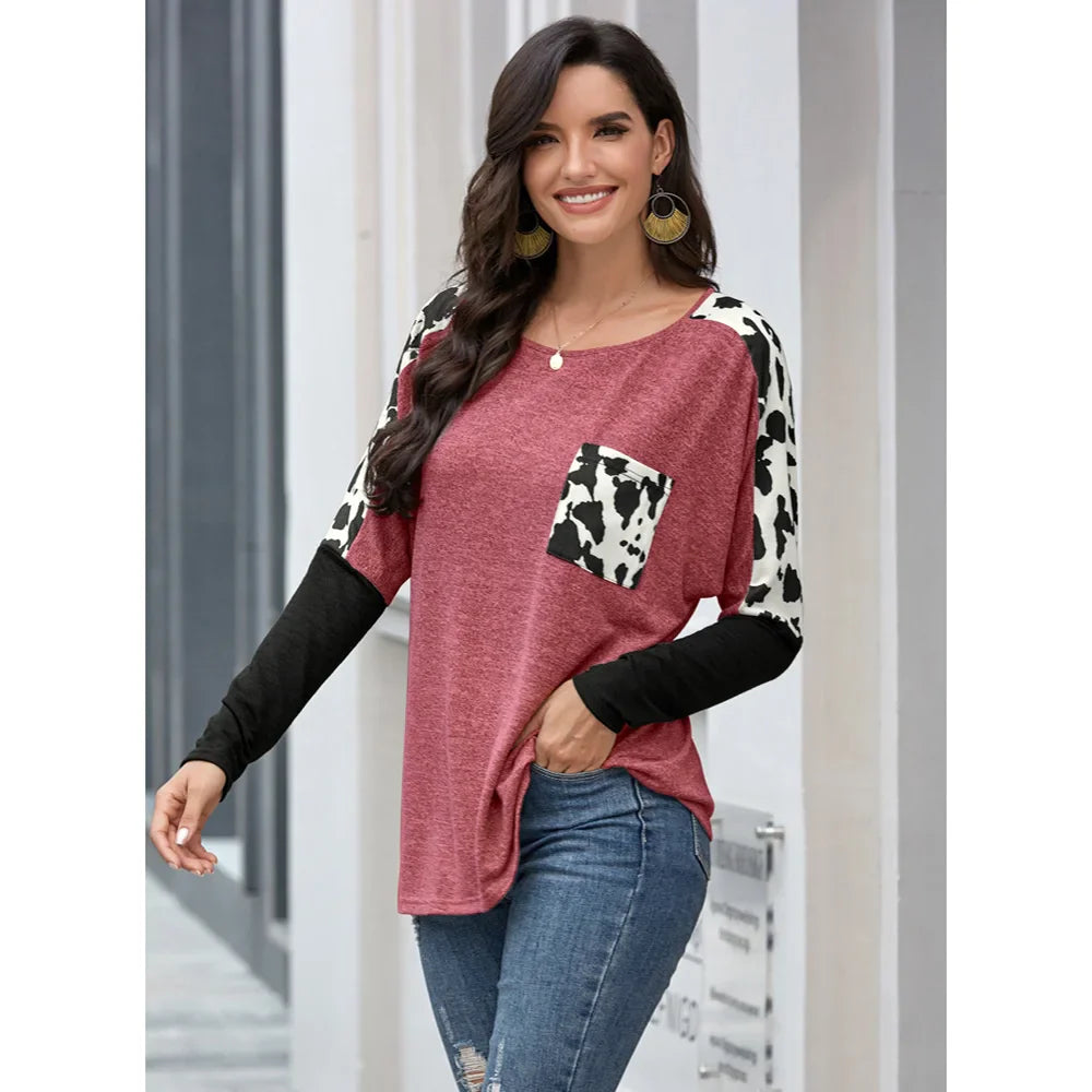 Leopard Patchwork Long Sleeve Tee for