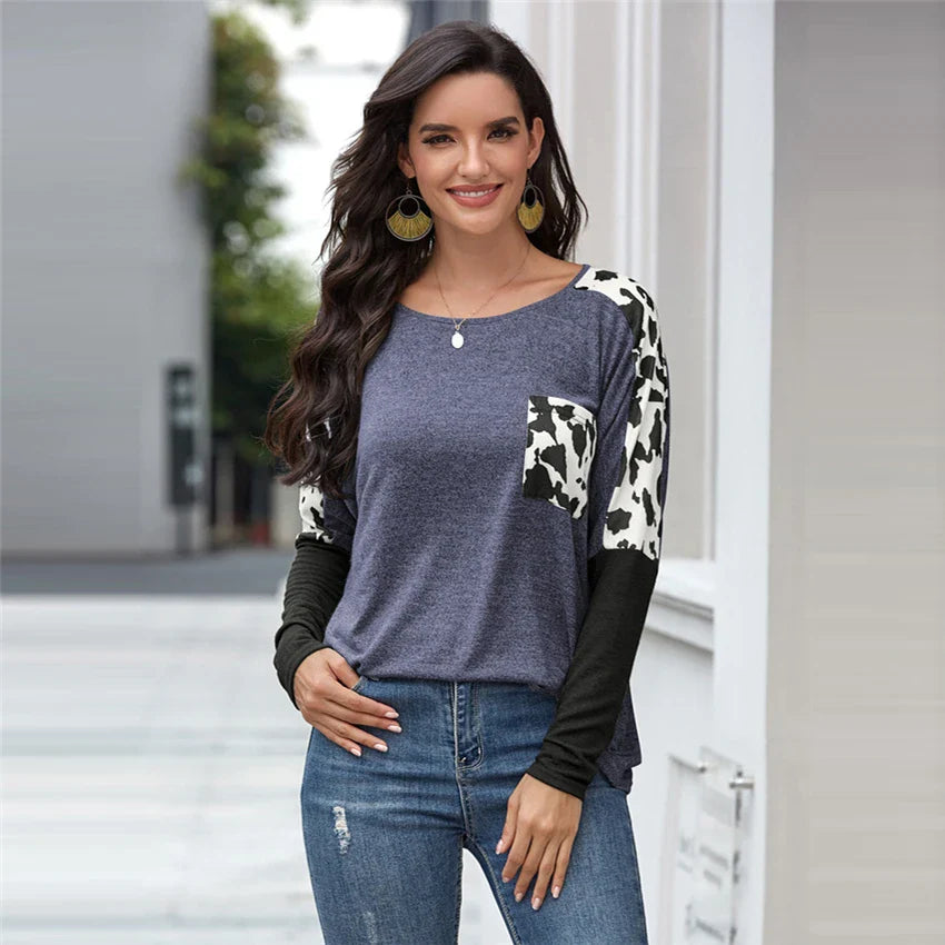 Leopard Patchwork Long Sleeve Tee for