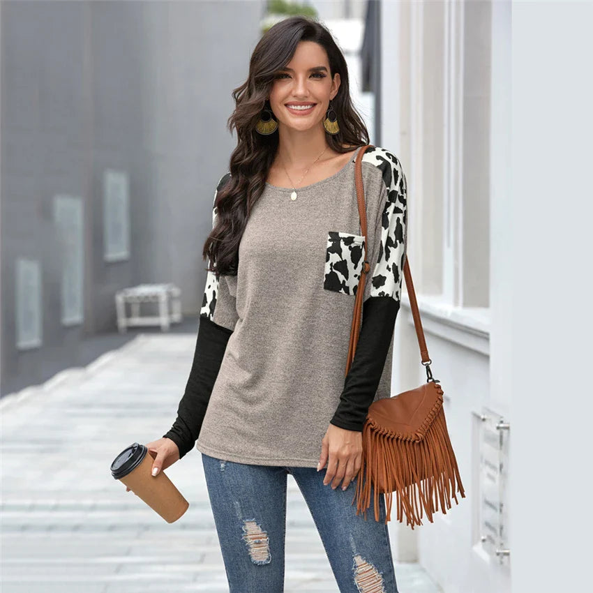 Leopard Patchwork Long Sleeve Tee for