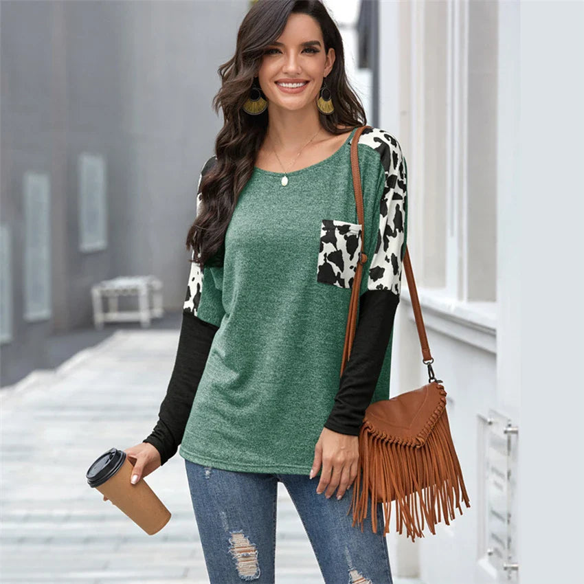 Leopard Patchwork Long Sleeve Tee for