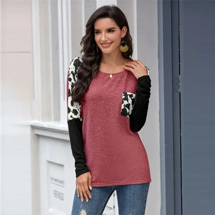 Leopard Patchwork Long Sleeve Tee for