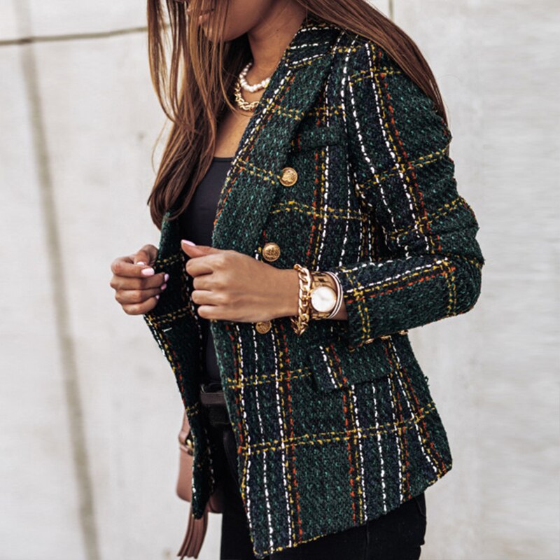 Plaid Tweed Long Sleeve Blazer