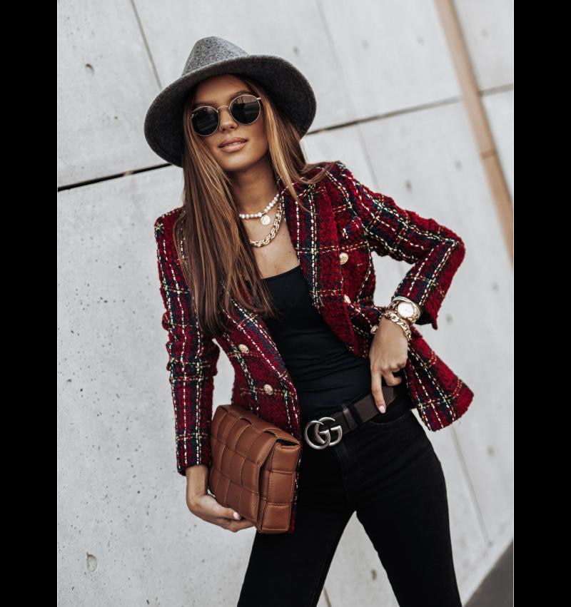Plaid Tweed Long Sleeve Blazer