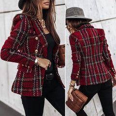 Plaid Tweed Long Sleeve Blazer