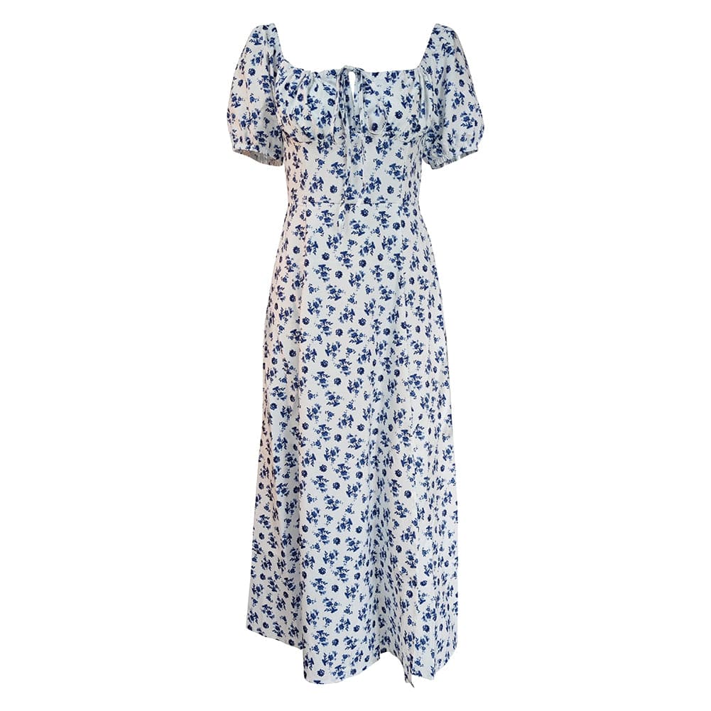 Printed Boho Dress Short Sleeve Split Summer Dress