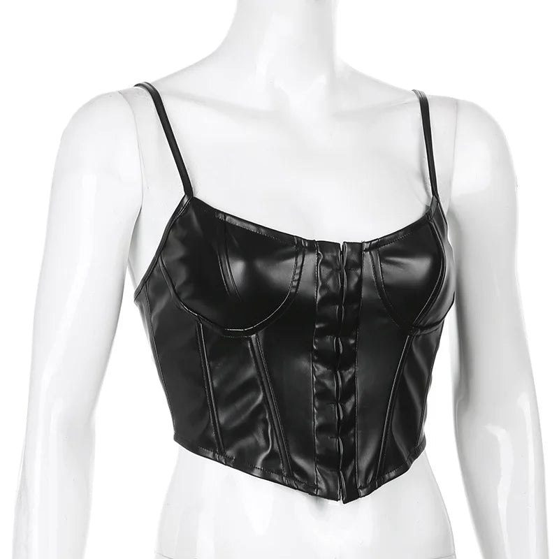 Low Cut PU Leather Corset Camisole