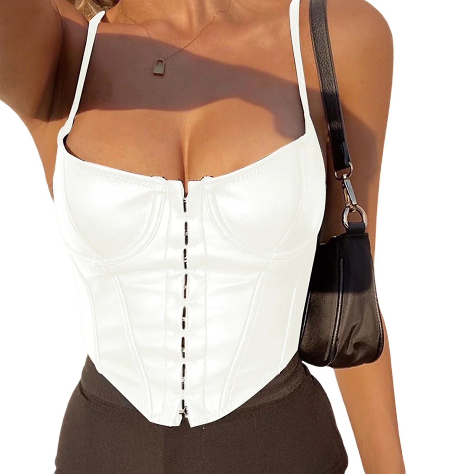 Low Cut PU Leather Corset Camisole