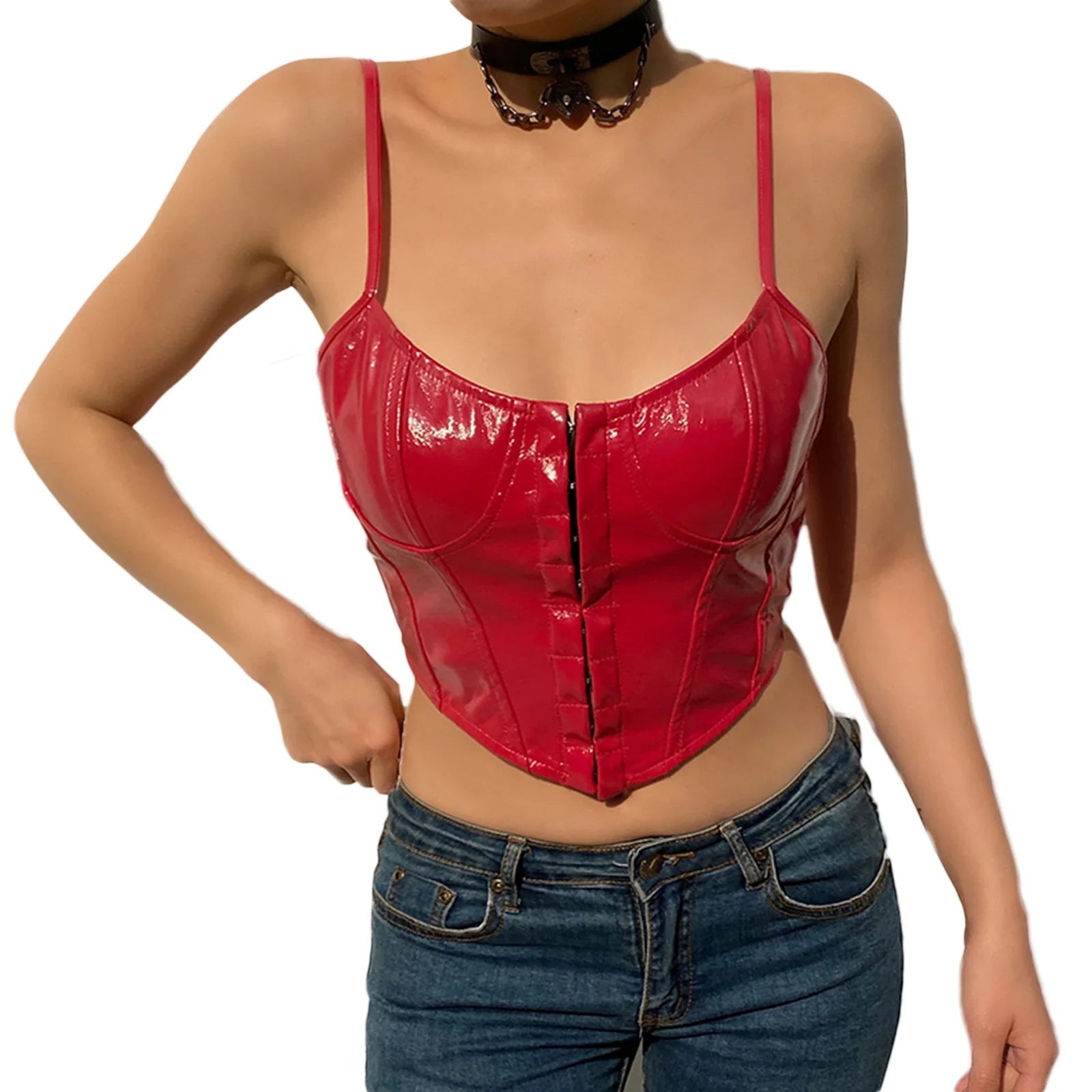 Low Cut PU Leather Corset Camisole