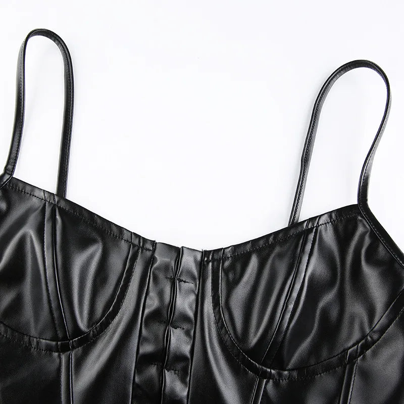 Low Cut PU Leather Corset Camisole