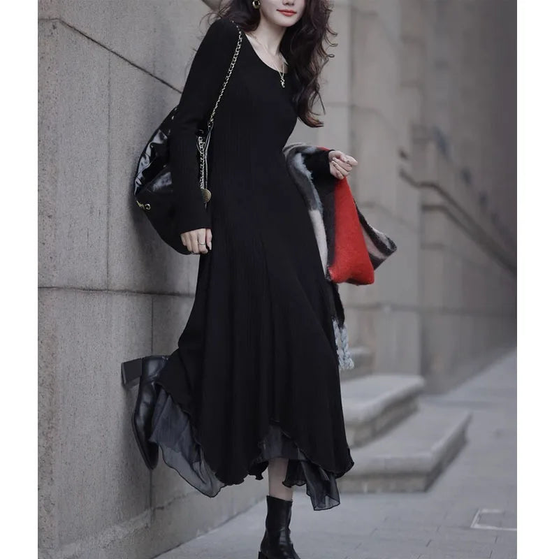 Senior Knitted Slimming Gentle  Y2K Midi Dresses