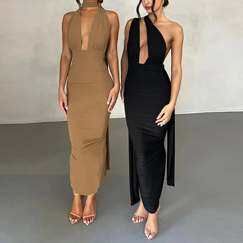 Sexy Deep Bare High Irregular Tight Female Midi Dresses – JeeBas