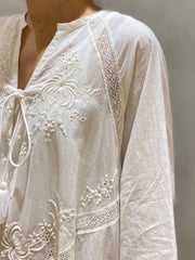 Elegant Embroidered White Lace V Neck Boho Dress