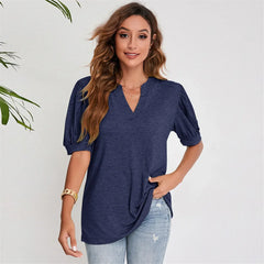 Navy Blue Short Puff Sleeve Blouse for