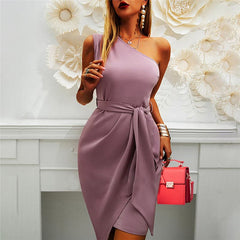Off Shoulder Slash Neck Asymmetrical Bodycon Mini Dress