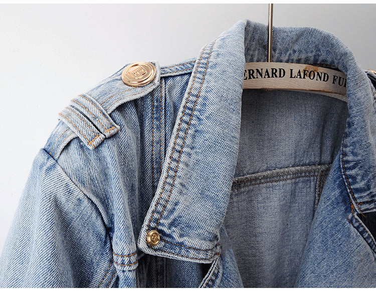 Denim Cropped Trench Jacket