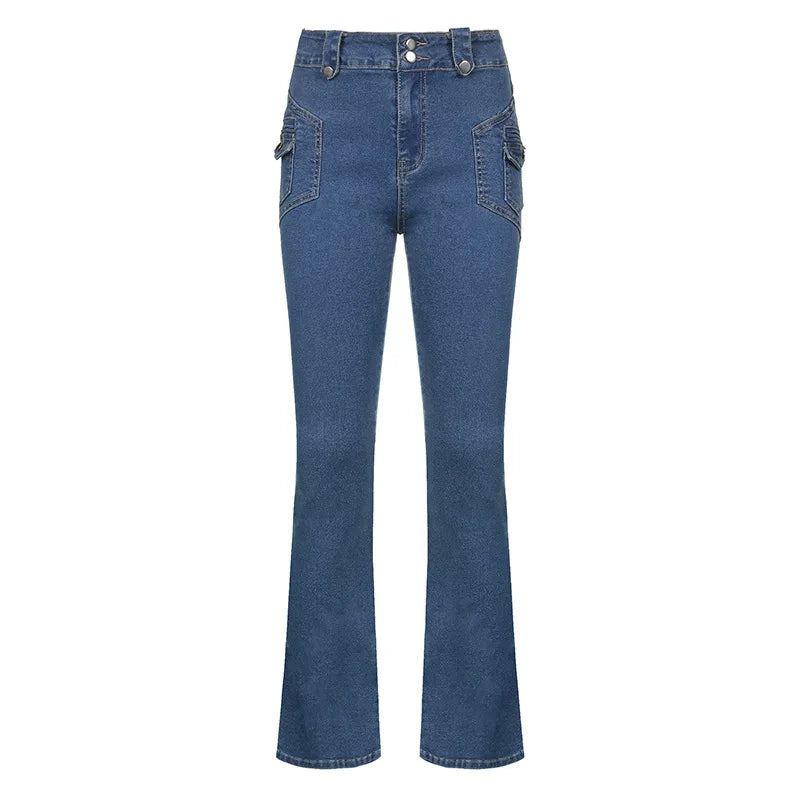 Cute Low Rise Streetwear Jeans with 2000s Pockets Trim