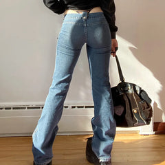 Cute Low Rise Streetwear Jeans with 2000s Pockets Trim