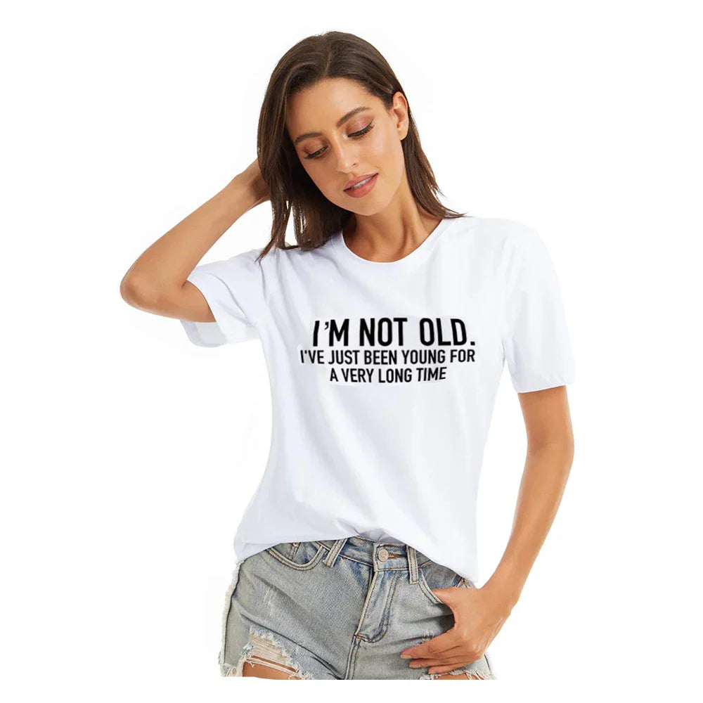 "I'M NOT OLD" Printed Short Sleeve Crewneck Top