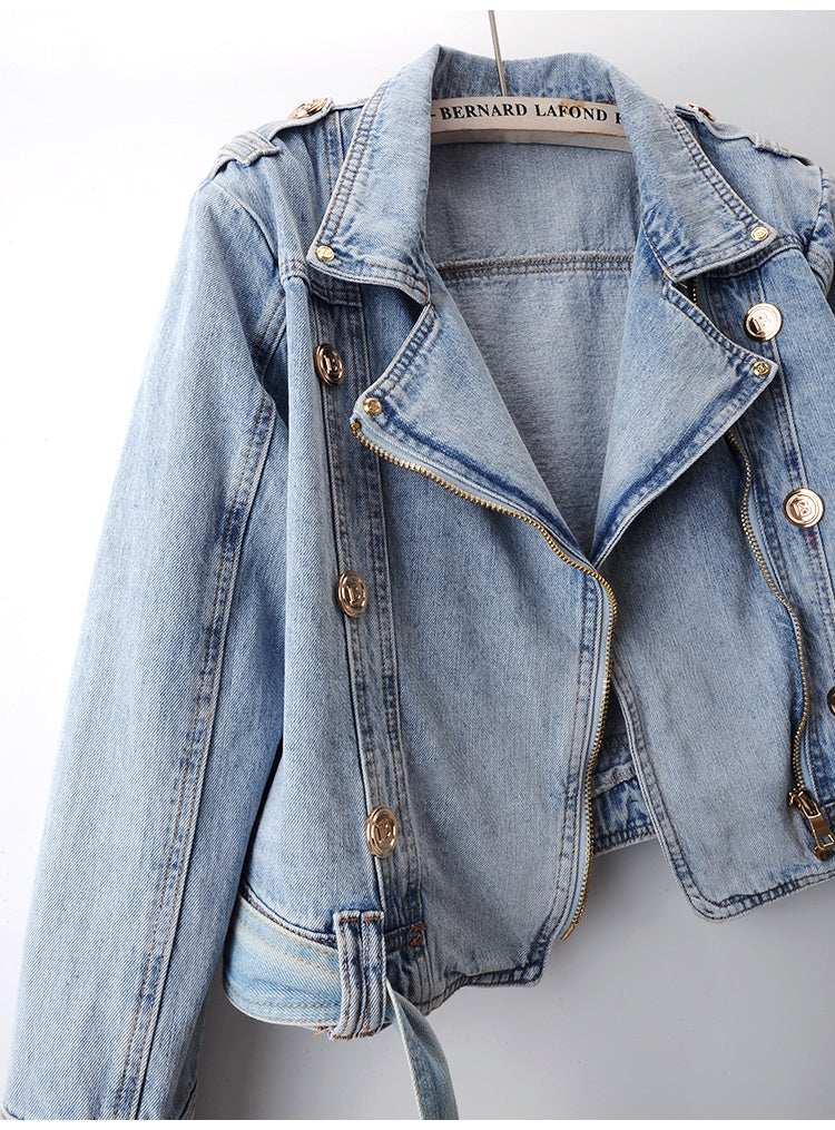 Denim Cropped Trench Jacket