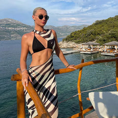 Striped Long Beach Dress Cover Ups Vacation Summer Dress