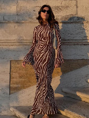 Bohemian Vacation Party Zebra Printed Maxi Dress