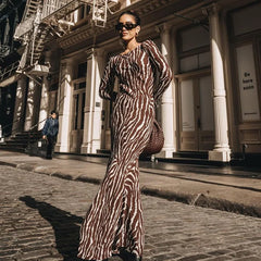 Bohemian Vacation Party Zebra Printed Maxi Dress