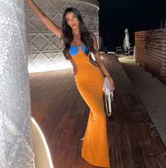 Color Block Expose Waist Maxi Dress