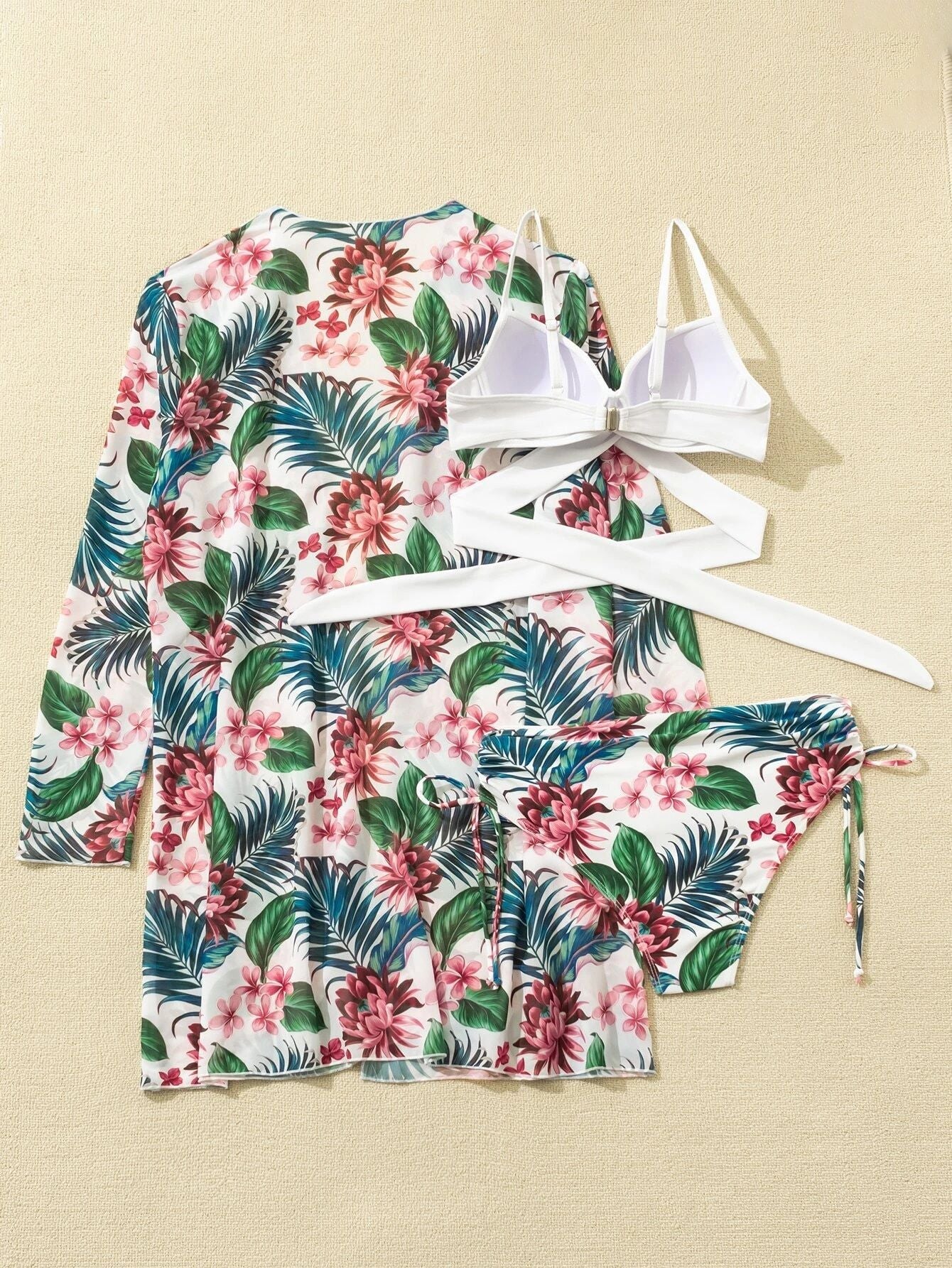 Printed Sexy Bikini Swimsuit and Net Yarn Cover Up
