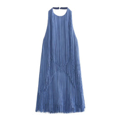 Halter Backless Fringe Mini Dress Flaxmaker
