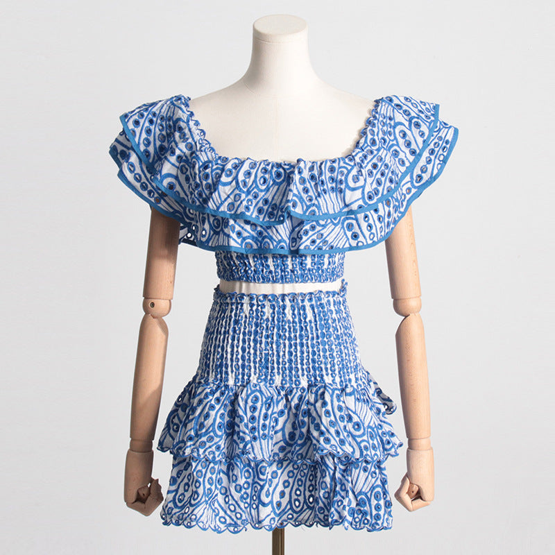 Ruffled Charmeuse Top and Skirt Set