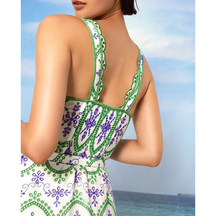 Asymmetrical Embroidery Midi Dress
